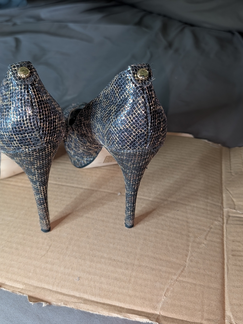 Michael Kors Black Textured Peep-Toe Stiletto Heels - Picture 3 of 5